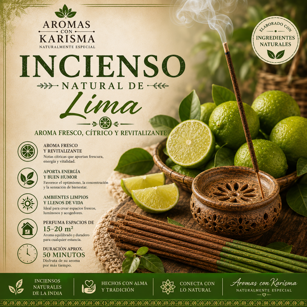 INCIENSO NATURAL INDIA- LIMA (10 varitas)